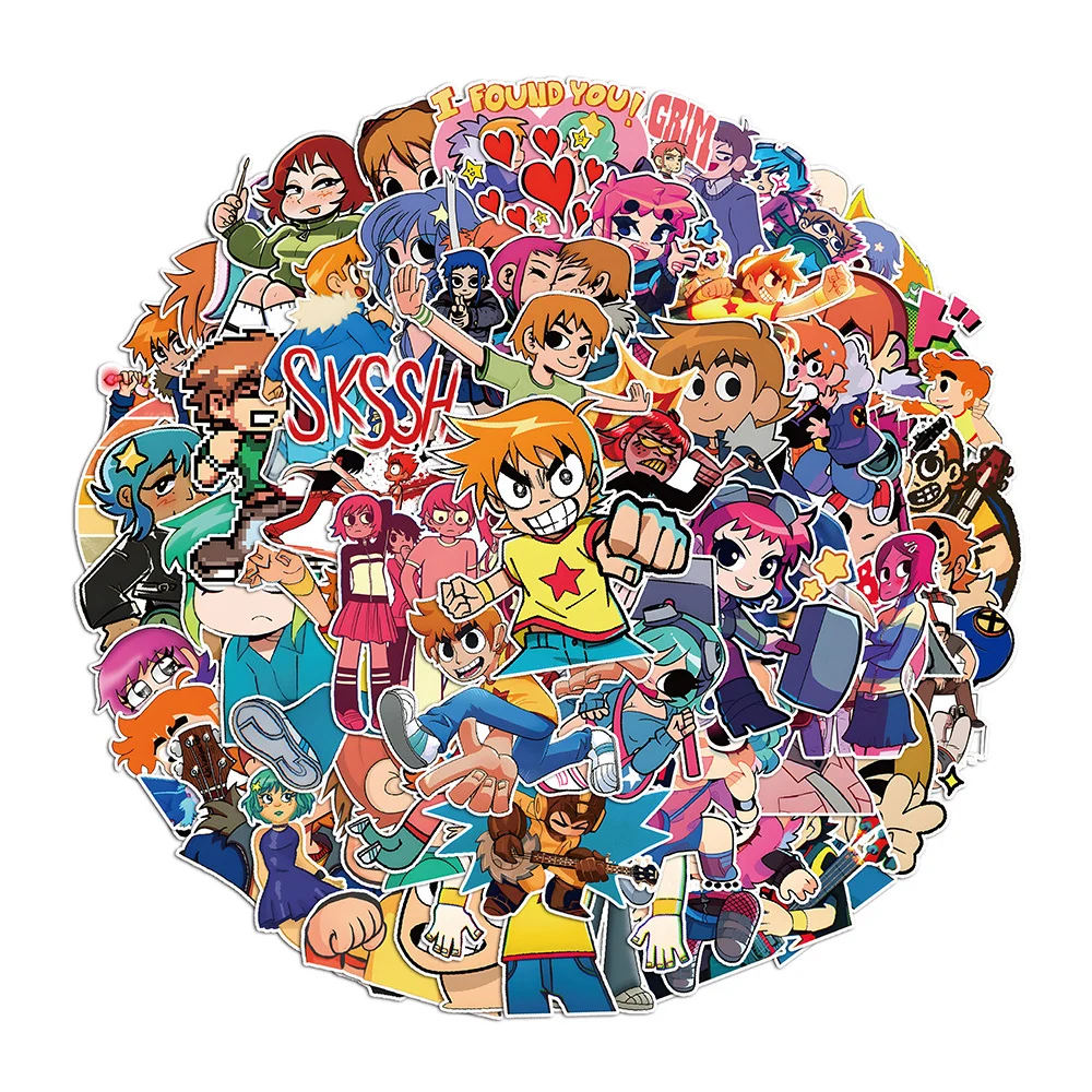 10/30/60pcs Cute Scott Pilgrim Cartoon Stickers Funny Anime Graffiti Decals for Kids Toy Phone Case Skateboard Suitcase Sticker