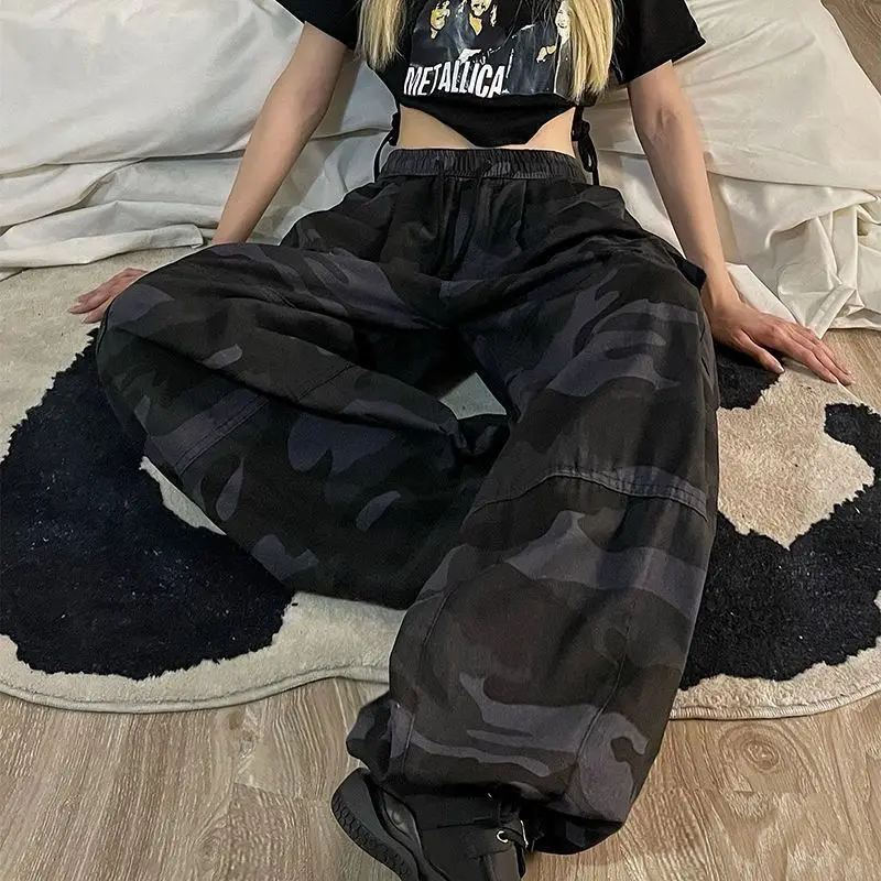 Deeptown Harajuku Fashion Camouflage Cargo Pants Women Hip Hop Streetwear Oversized Fall Trousers Vintage Y2k Girl Casual  Retro