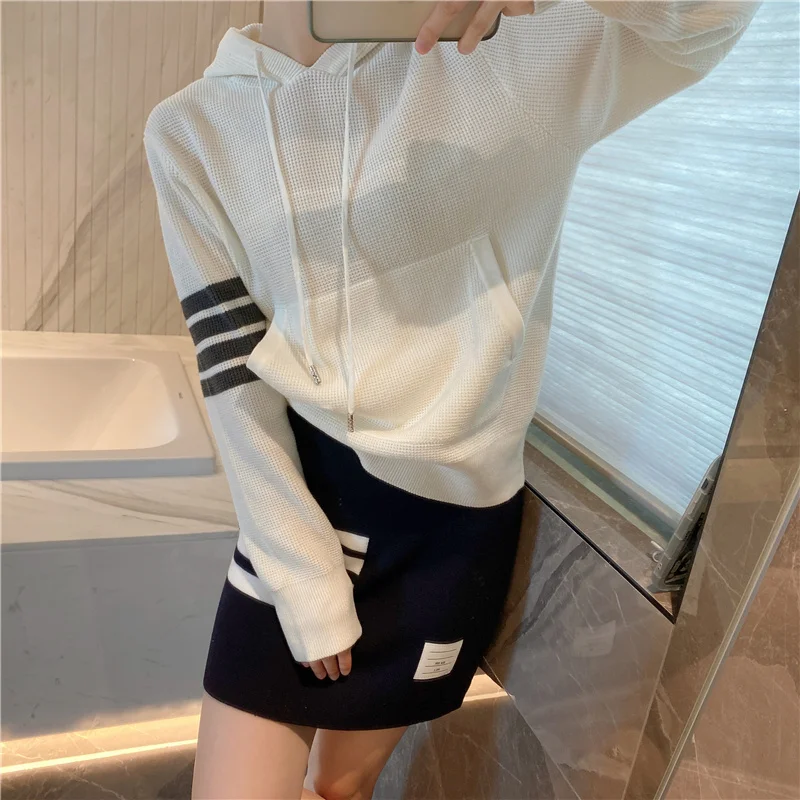 

Осенний пуловер с капюшоном 22 ТБ, свитер, женский серый вязаный свитер свободного покроя, Белый спортивный топ