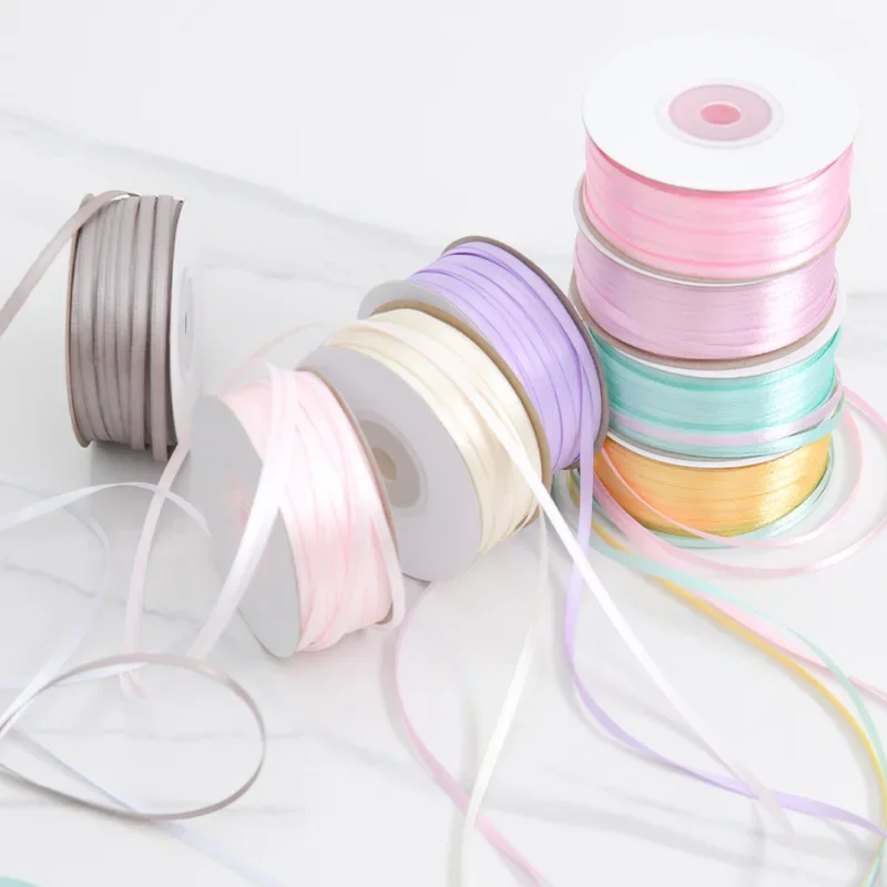 1pc Coloured ribbon 3mm Fine ribbon Two-sided Polyester fiber Braided hair accessories Party Dressing DIY Handmade materials ribbon decoration ribbon supplies polyester ribbon