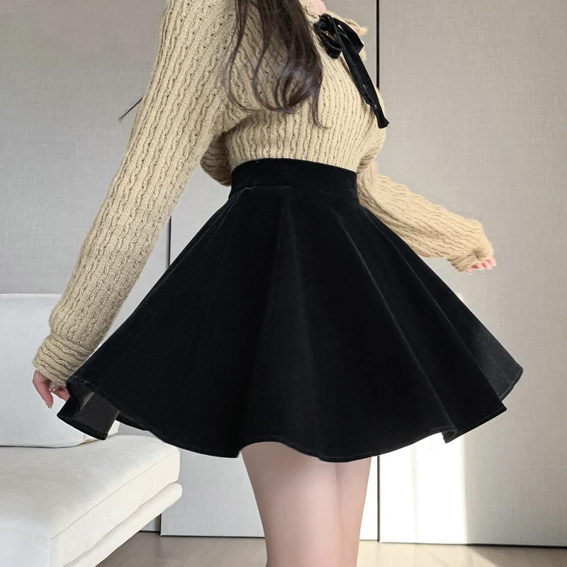Black Velvet Short Skirt Female Autumn Winter 2023 New High