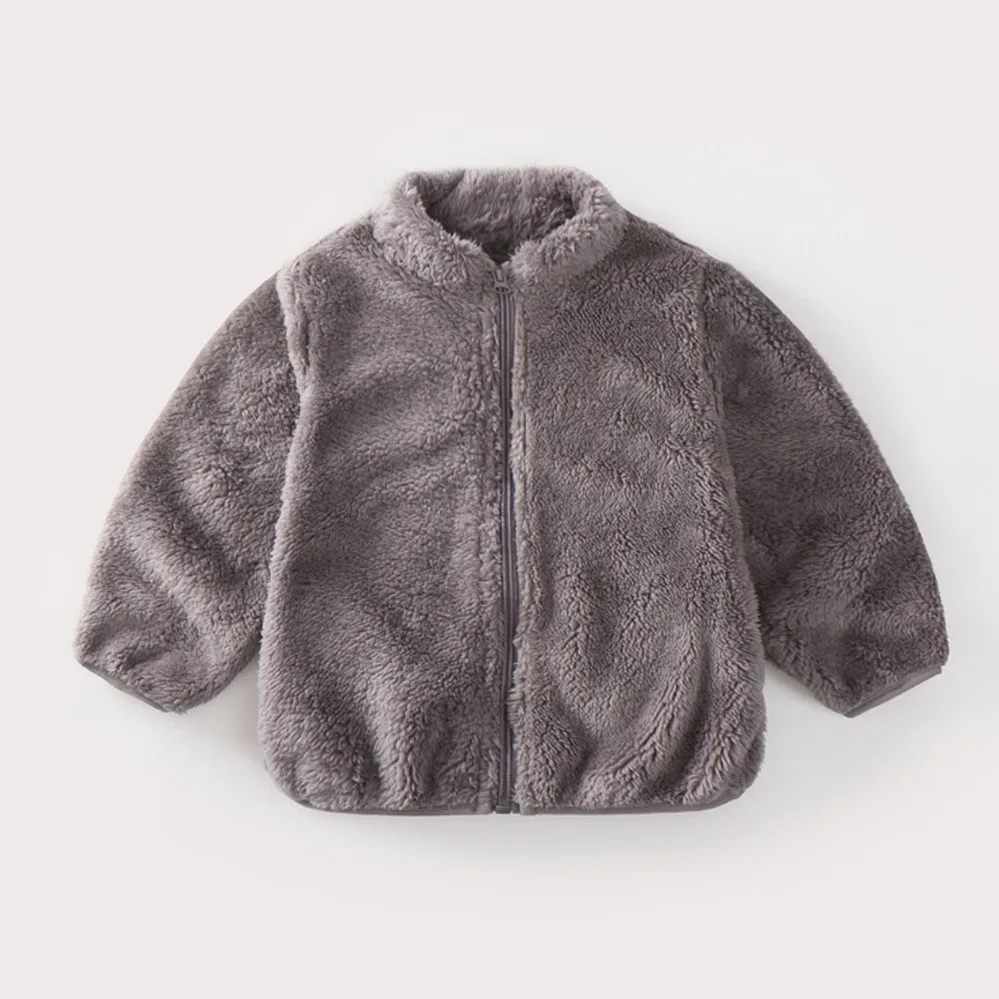 Kids Solid Color Plush Coat 5