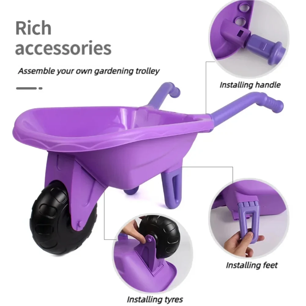 WizKidz Kids Gardening Tool Set with Wheelbarrow Watering Can Gloves Rake Shovel Trowel Double Hoe Apron Boys Girls Outdoor Toys 2