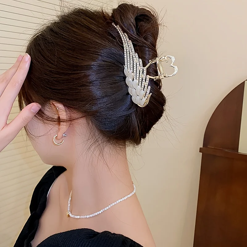 Elegant Large Hair Claw Clip Angel Wing Rhinestone Shiny Hair ClipWomen Girls Daily Outdoor Decors Alloy Hair Accessories
