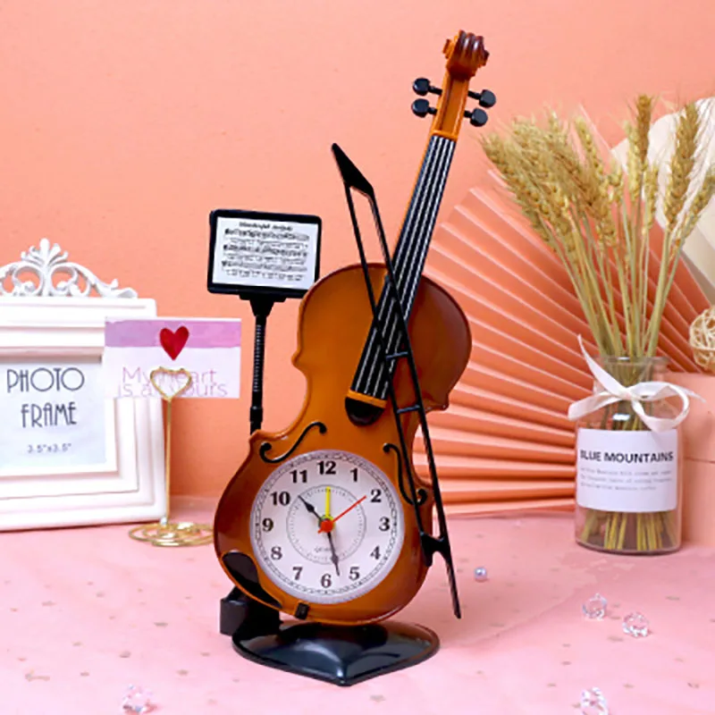 European Classical Violin Model Table Clock, Unique Alarm Clock, Office Supplies, Home Decor Crafts, Children Gifts