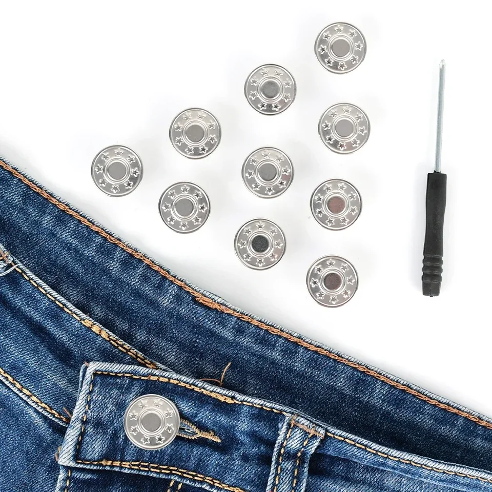 12 Bottoni A Vite Per Jeans E Pantaloni, Ottone Regolabile, 17 Mm, Con Cacciavite, Bronzo