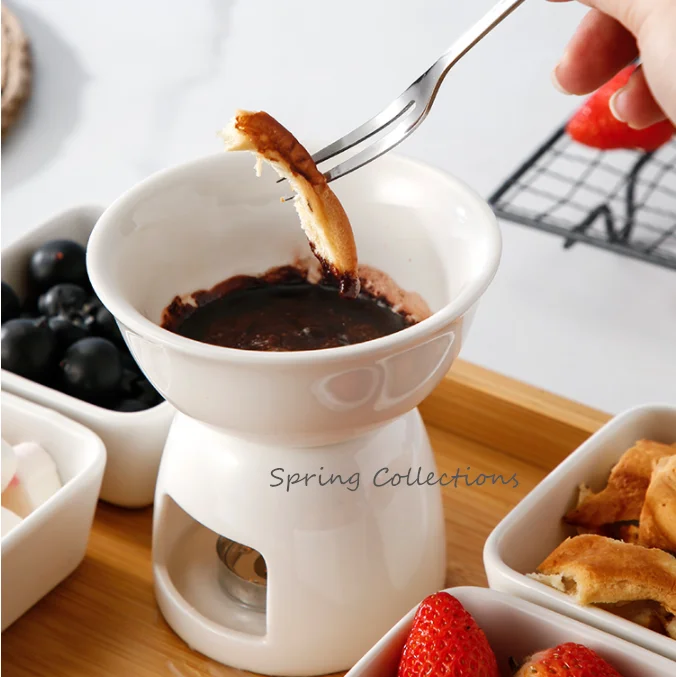 120ml White Ceramic Chocolate Hot Pot Ice Cream Bowl Chocolate Butter Insulated Pot Integrated Design