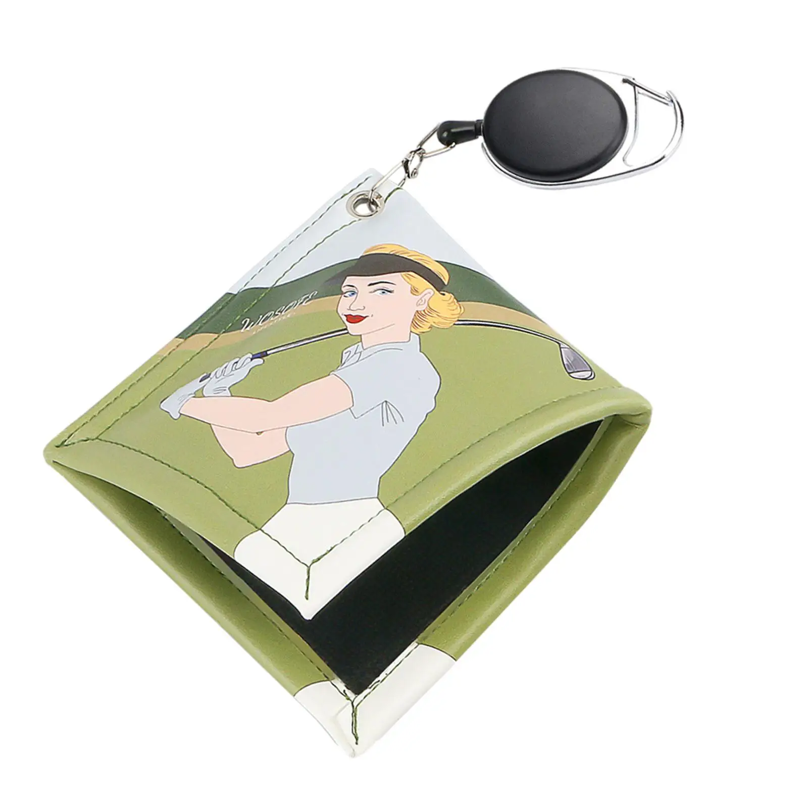 

Golf Ball Towel W/ Retractable Keychain PU Leather Golf Ball Cleaner Pocket