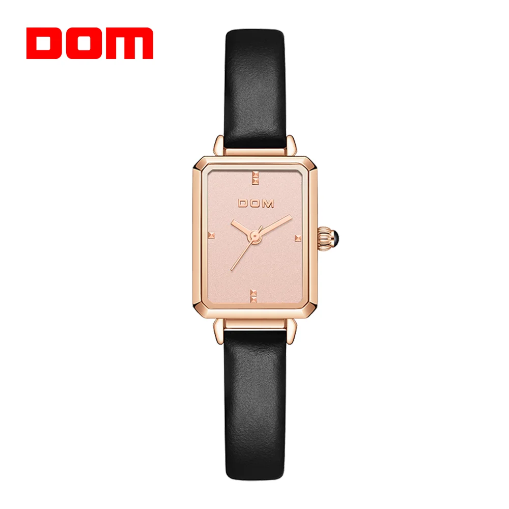 DOM Ladies Watch simple Luxury Trend Casual Fashion Square dial Waterproof Swimming Leather Women's Watch G-1337