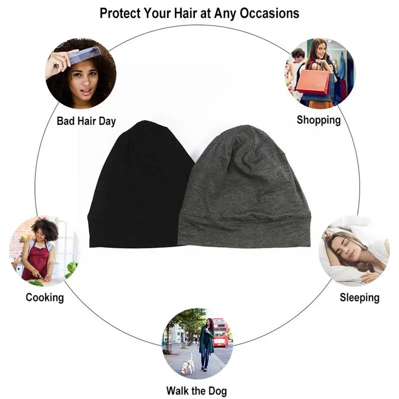 Unisex Sleeping Hat Baggy Beanie Satin Lined Night Elastic Sleep Hair Care Bonnet Hair Loss NightPullover Hat Headwear