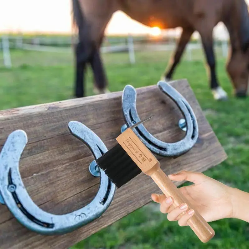 Horse Pick With Brush Hoof Picks For Horses Hoof Pick Brushes Wooden Handle Hoof Pick With Cleaning Brush Rugged And Textured