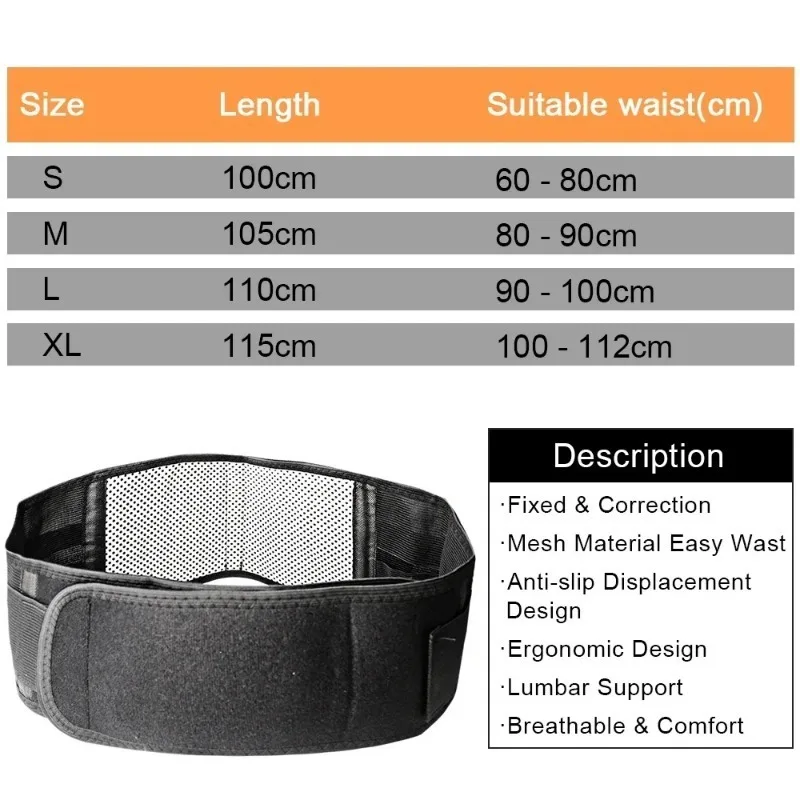 Tourmaline Self-heating Magnetic Therapy Lumbar support belt for Men Women Gym Sports Support Back Relieve Pain