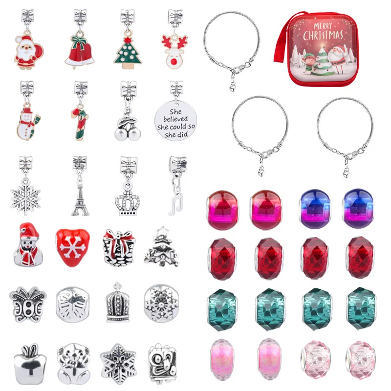 

2022 New Christmas Snowman Elk Snowflake Ornament DIY Colorful Crystal Children Bracelet Gift Set Jewelry