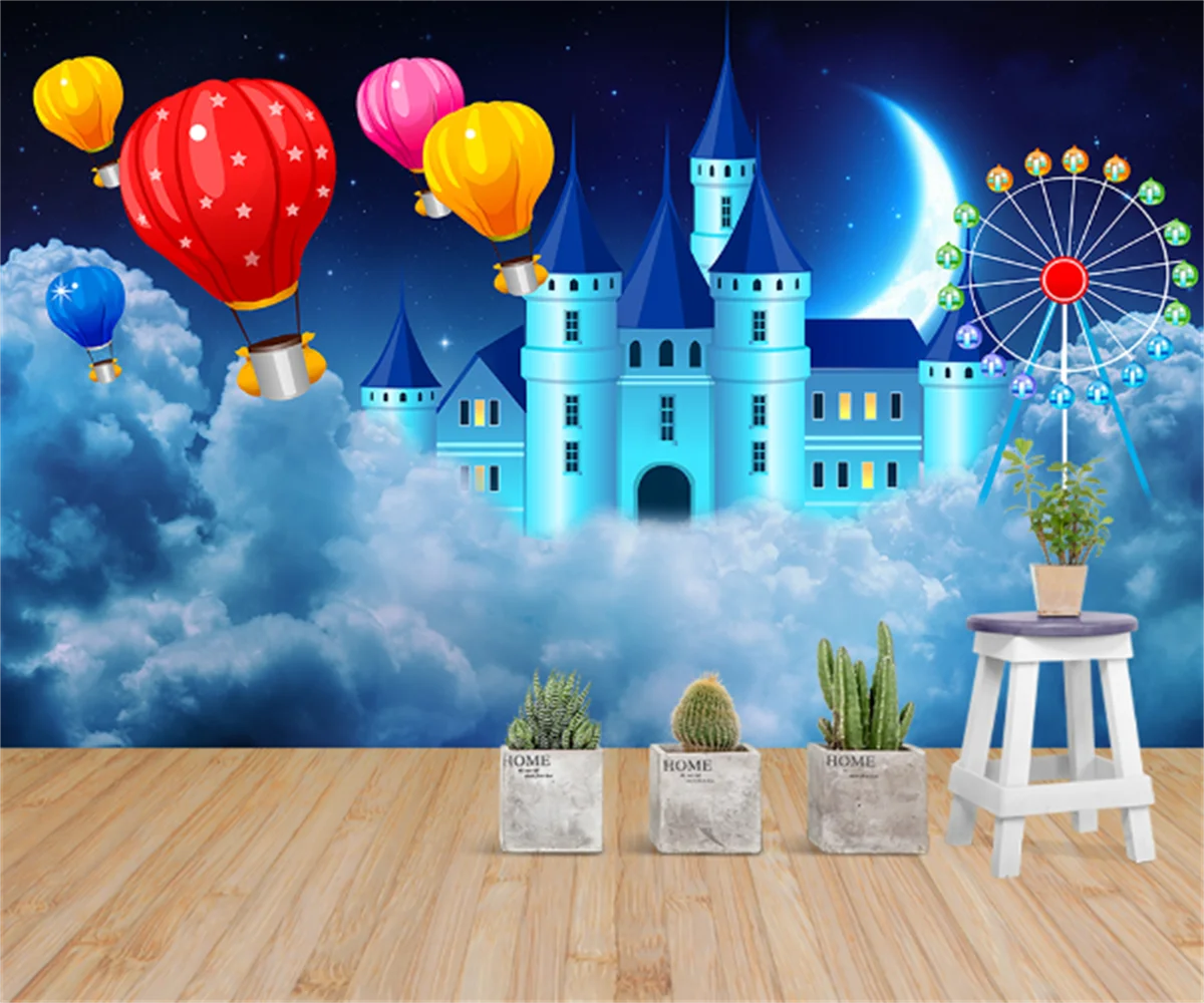 Customized 3D any size children's room wallpaper mural blue fantasy hydrogen balloon castle amusement park background wall papel велобандана buff balloon jr б р one size желтая 81729