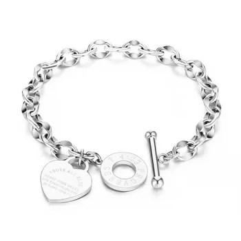 1pc Stainless Steel Bracelet With Heart Pendant, Double Heart OT Buckle Couple Bracelet Unisex