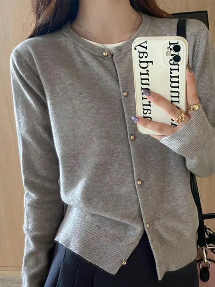 Fall Women Long Sleeve Elegant Cardiagn Sweater Autumn Casual Long Sleeve Knitted Top 2025 O-neck Knitwear Fashion Clothing