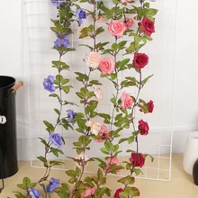 

Silk Artificial Rose Vine Romantic Wedding Home Decoration Rattan Fake Plants Leaves Garland Hanging Flowers For Wall Decoration