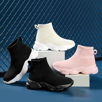 Scarpe per bambini scarpe da ginnastica per ragazze scarpe alte di design di lusso in maglia di moda comode scarpe da Tennis sportive da corsa Casual per ragazze