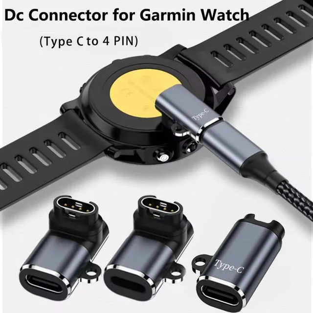 Type C USB to 4pin Charger Adapter Connector for Garmin Fenix 7/6/5/7X/6X/5X/ Venu 2 plus Watch Charging Converter