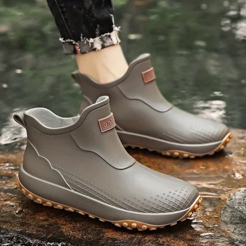 Unisex Waterproof Rain Boots Ankle Length Non Slip Rubber Shoes Lightweight Garden Work Boots Removable Inner Outdoor Footwear 1