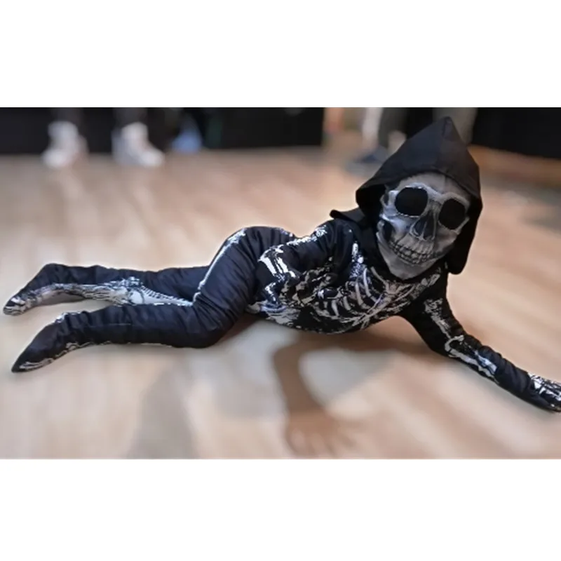 Costume Da Mietitore Per Bambini 8 Pezzi, Set Halloween Morte Con Tunica, Falce, Occhiali Luminosi, Taglia 130-140 Cm