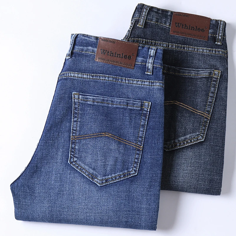 WTHINLEE New Casual Jeans Men's Fashion Business Straight Denim Trousers Blue Gray Brand Clothing Classic Stretch Work Pants 3