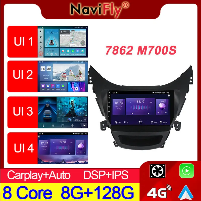 NaviFly 7862S FYT 8GB + 128GB 1280*720 DSP 4G LTE 안드로이드 12 자동차 네비게이션 GPS 라디오 플레이어 현대 Elantra 5 JK 2010 2016