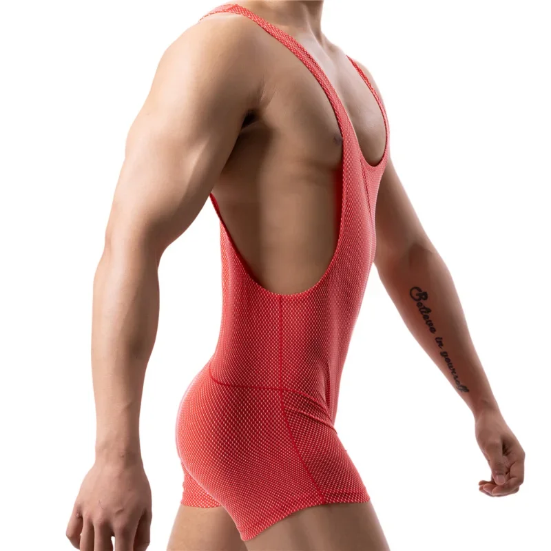 YUFEIDA Men Mesh Jockstrap Shapewear Bodysuit U-shaped Undershirts Leotard Wrestling Singlet Jumpsuit Gym Outfit Stretch Rompers