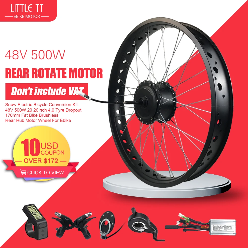 Kit Konversi Sepeda Listrik Salju 48V 500W 20 26 Inci 4.0 Putus Ban