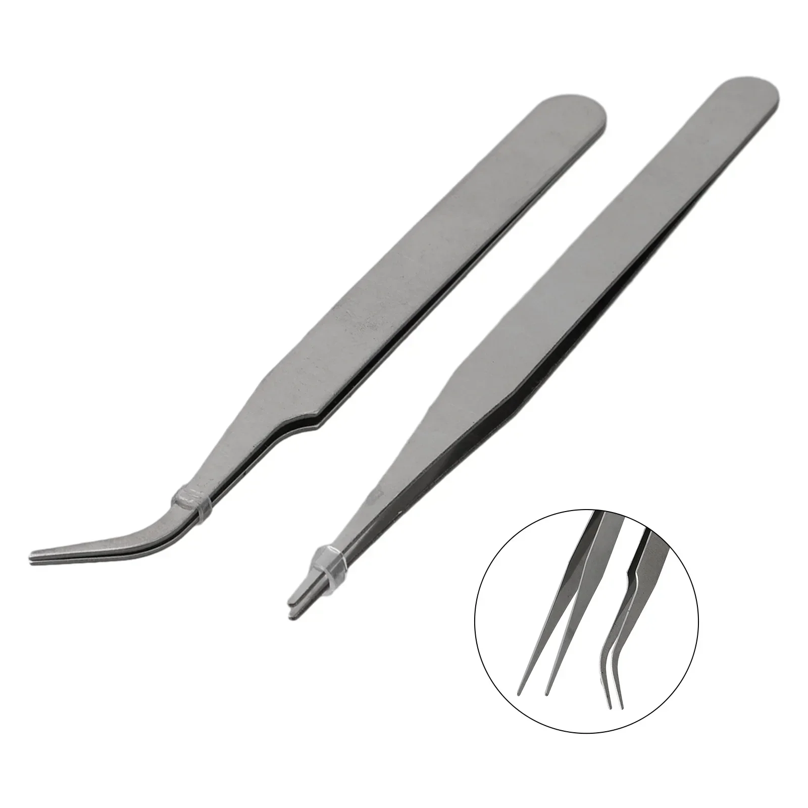 Tip Tweezers 2pcs Tweezers Anti-magnetic Curved Straight Dismantling Hand Tool Set Mini Picking Up Parts precision tweezers,tweezer tool
