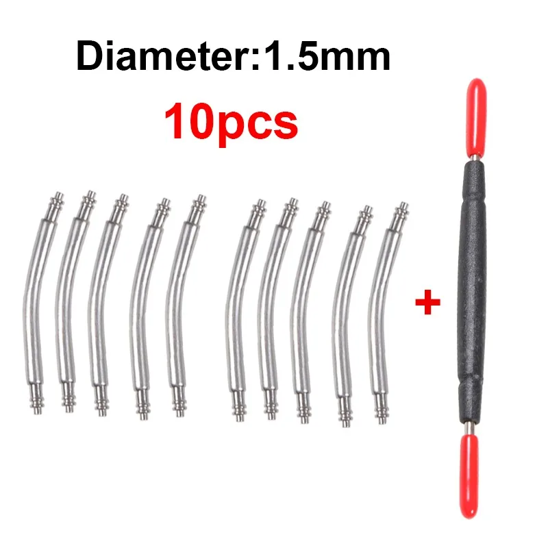 Curved Stainless Steel Watch Band Spring Bars - 10pcs