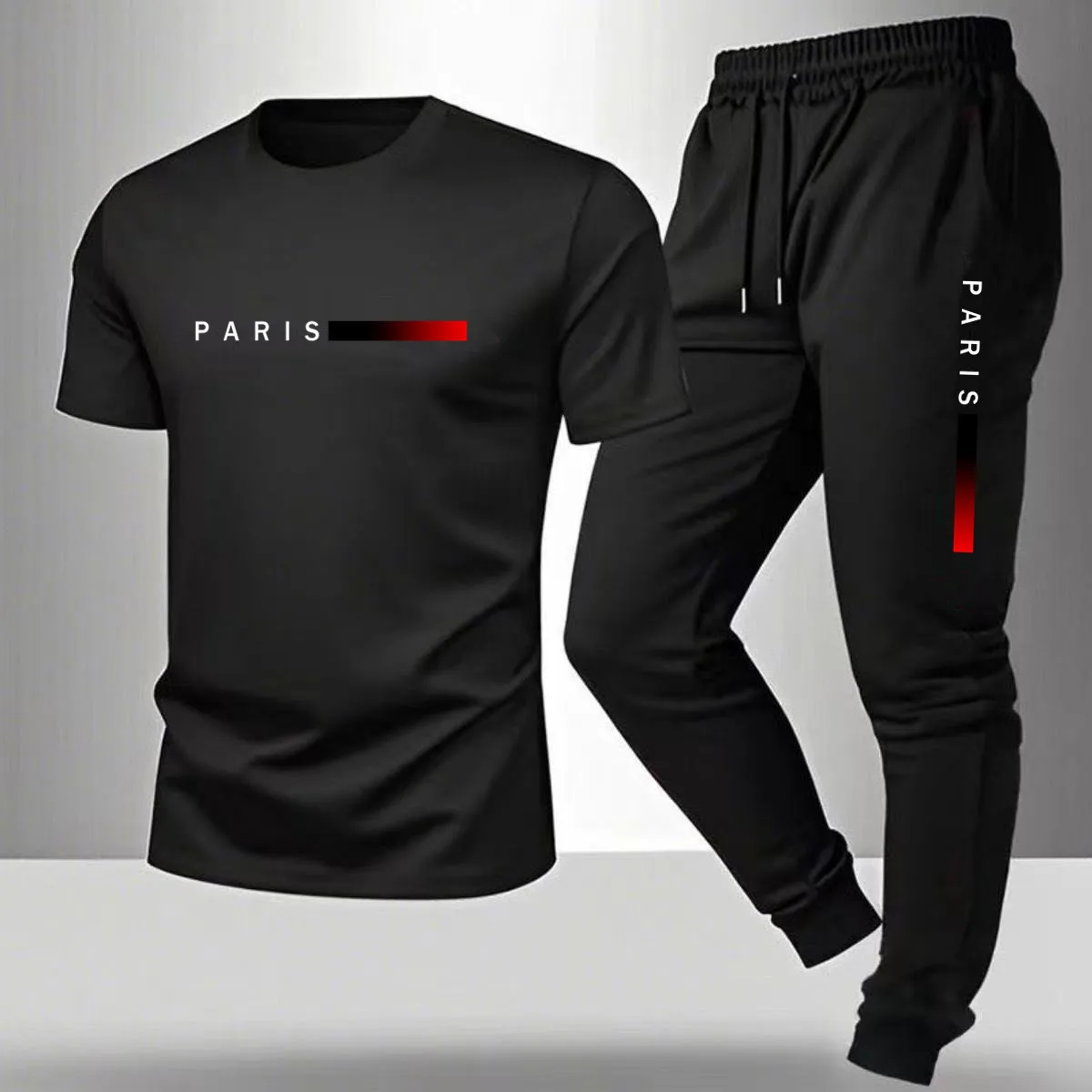 New men's summer casual pantsshort sleeved T-shirt set Paris printed two-piece set men's sportswear set men's clothing clearance