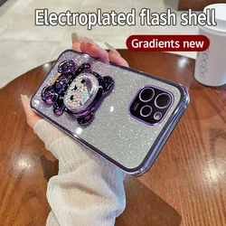 Soft Silicone Bling Electroplated TPU Phone Case with Cute Bear Stand for EVE-LX3 (Purple)