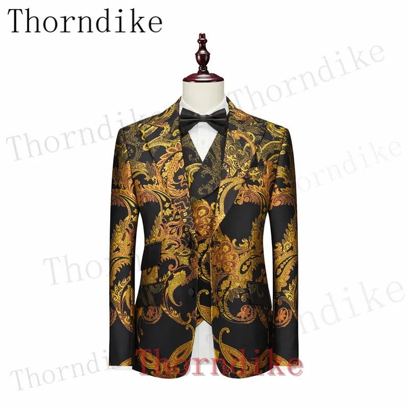 Thorndike Tailor-Made Tuxedo 3 Pieces Blazer Wedding Party Singer Groom Costume Men Suits