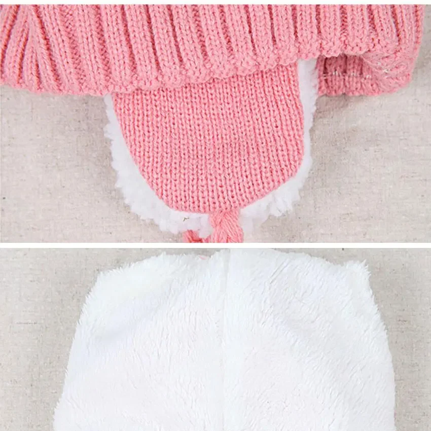 Unisex Kids Cartoon Bear Stripe Hats And Scarf Baby Cap Set Girl Boy Cap Scarf Set Child Winter Earmuffs Hat Warm Suit