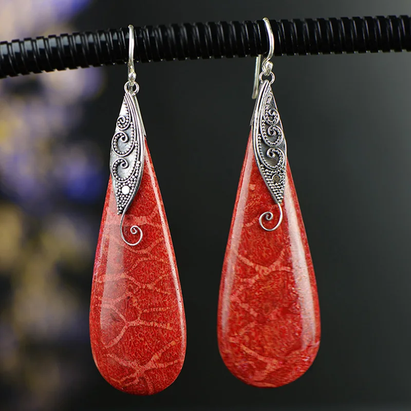 Coral Hammered Teardrop Earrings main image 0