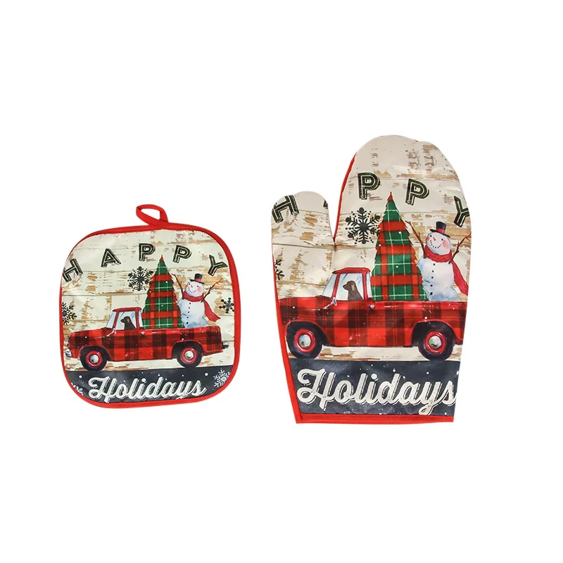 Christmas Heat Insulated Glove Christmas Decoration Microwave Oven Heat Insulated Pad Xmas Gloves Kicthen Supplies Tools