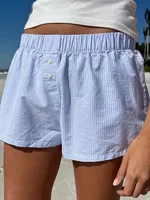 Short décontracté à imprimé rayé pour femme, taille élastique, bas boutonnés, streetwear chic, basique, mode Y2K 1