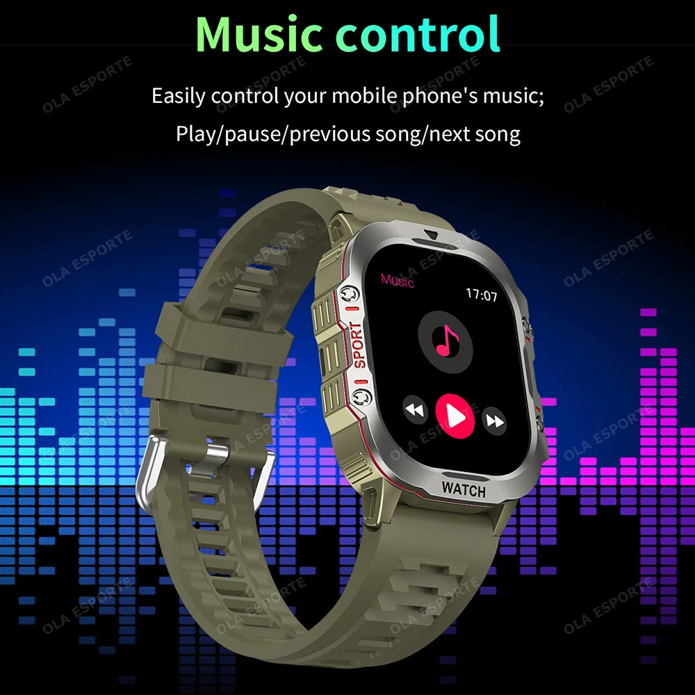 Rugged Military Fitness Smart Watch Men For Android IOS IP67 Waterproof Health Monitor Sport Ai Voice Calling Smartwatch Outdoor