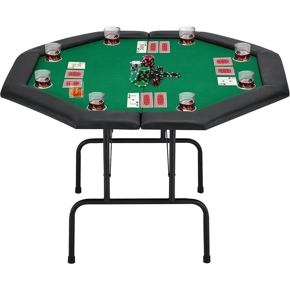 Game Poker Table Stainless Steel Cup Holder Casino Leisure Top Texas Hold'em Table 8 Player Leg Green Felt