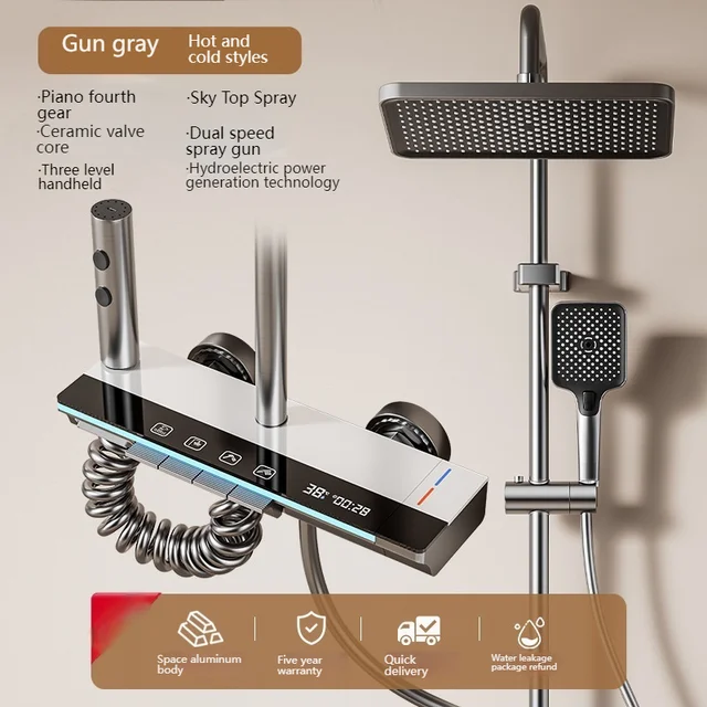 Digital Display Shower Set with Starry Sky Atmosphere Light Bathroom Shower System Modern Bath Faucets Shower Head 8