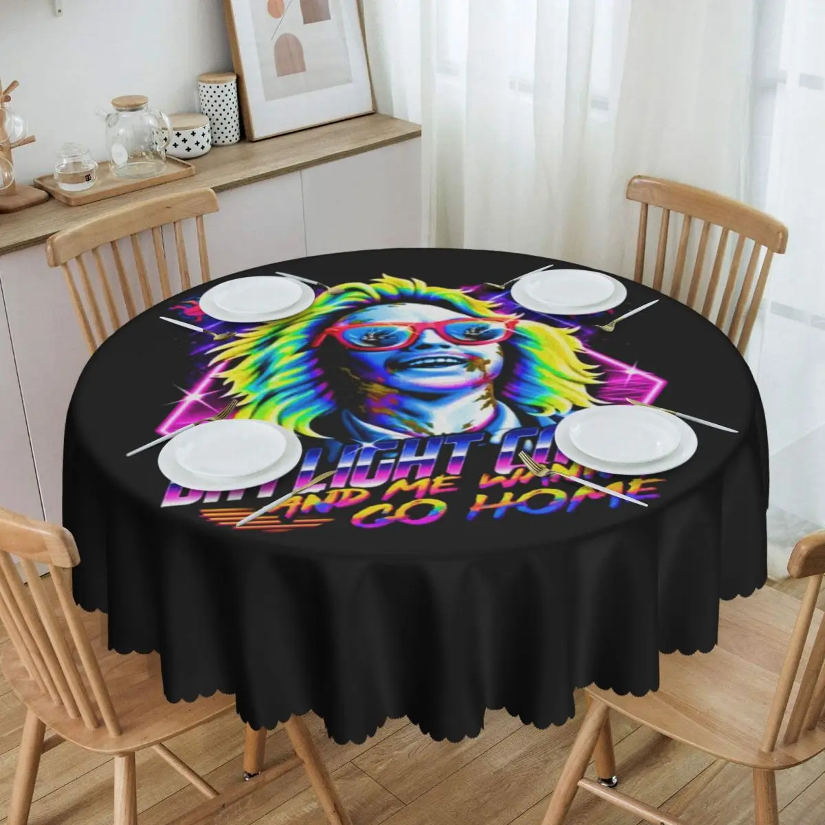 

Round Fitted Retro Classic Movie Beetlejuice Table Cloth Oilproof Tablecloth 60 inch Table Cover for Kitchen Dinning