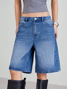 Short en jean cinq pièces de style rétro américain pour femme – Collection été printemps 2025, taille haute, coupe ample, amincissant 1