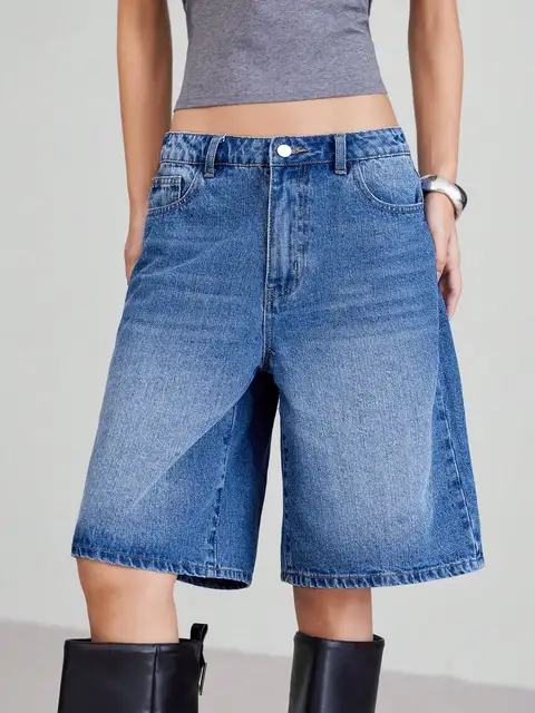 Short en jean cinq pièces de style rétro américain pour femme – Collection été printemps 2025, taille haute, coupe ample, amincissant 1