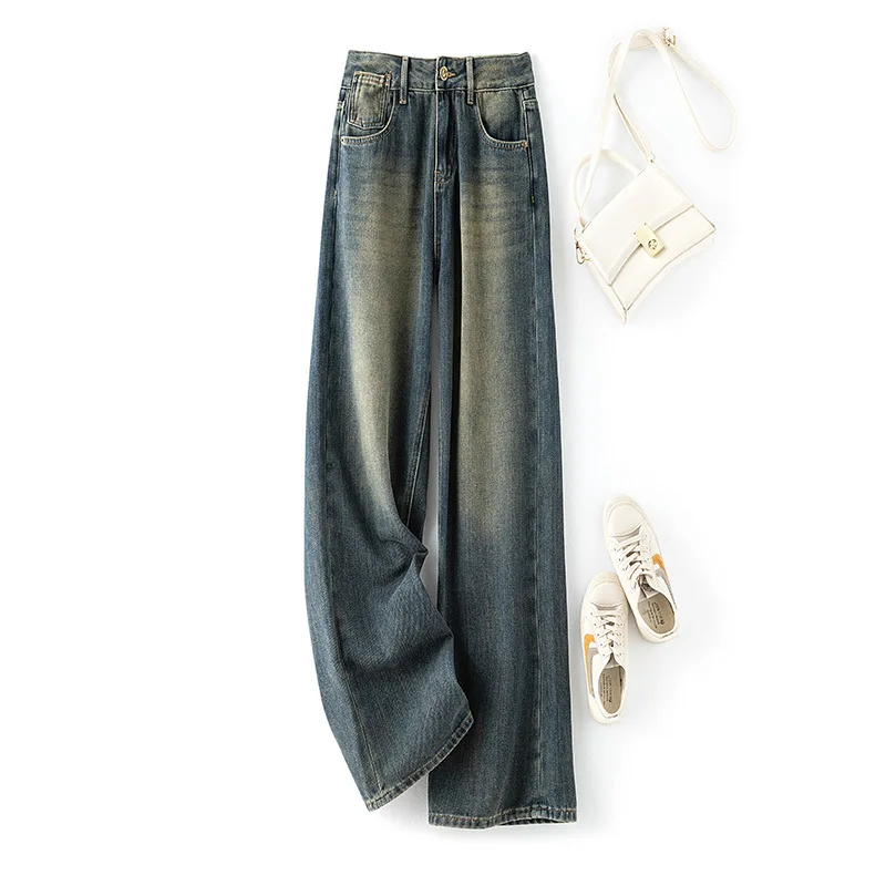 

Doris Fanny Korean Fashion High Waist Denim Trousers Women Vintage Washed Old Loose Wide Leg Jeans Female Cowboy Pants