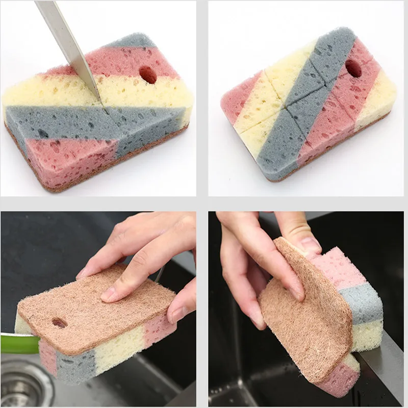 5/1pcs Compression Kitchen Cleaning Sponge Non-stick Oil Wiping Wood Pulp Cotton Dishcloth Dishwashing Pot Cleaning Supplies