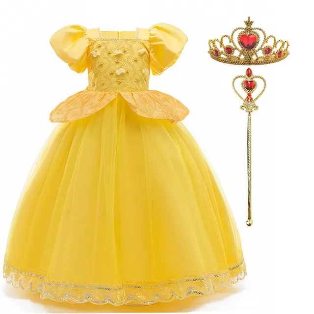 Girl Belle Princess Dress Kids Beauty and The Beast Costume Girl Baby Christmas Princess Birthday Party Fancy Dress 2-10 Years Belle dress C set 2