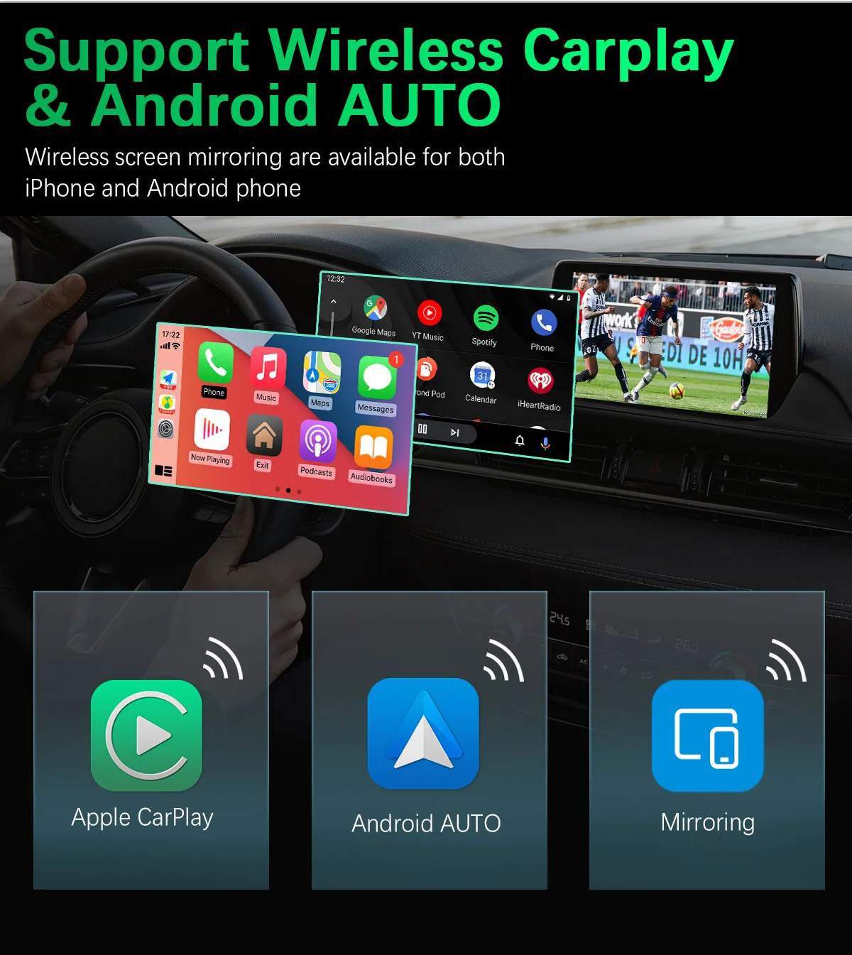 무선 애플 Carplay 안 드 로이드 자동 모듈 자동차 AI 상자 볼 보 XC60 XC70 S60 S80 V60 V70 V40 터치 스크린 확장