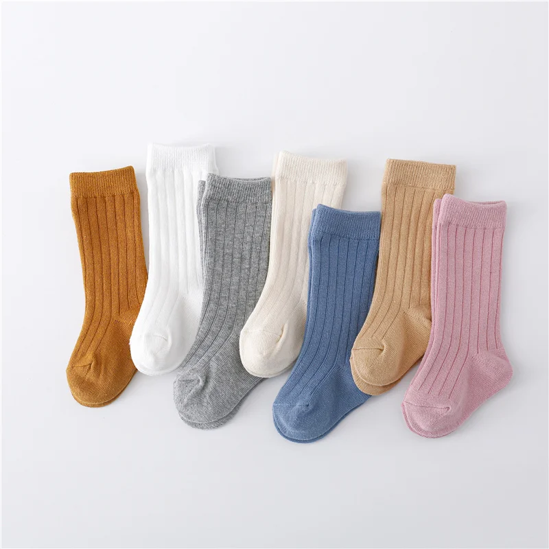 0-5Years Kids Boys Girls Socks Cotton Solid Striped Soft Baby Knee Long Children's Socks School Sport Baby Sock 12 Color cotton socks baby socks