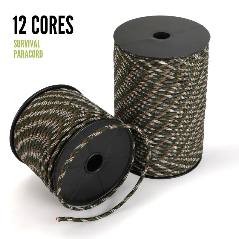 50/100m 12 Strand 650 Military 4mm Paracord Camping Survival 9x Parachute Cores 1x Fishing Line 1x Copper Wire Fire Wire